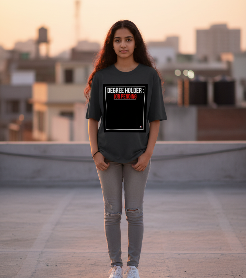 DEGREE HOLDER: JOB PENDING BLACK Unisex Oversized Classic T-Shirt