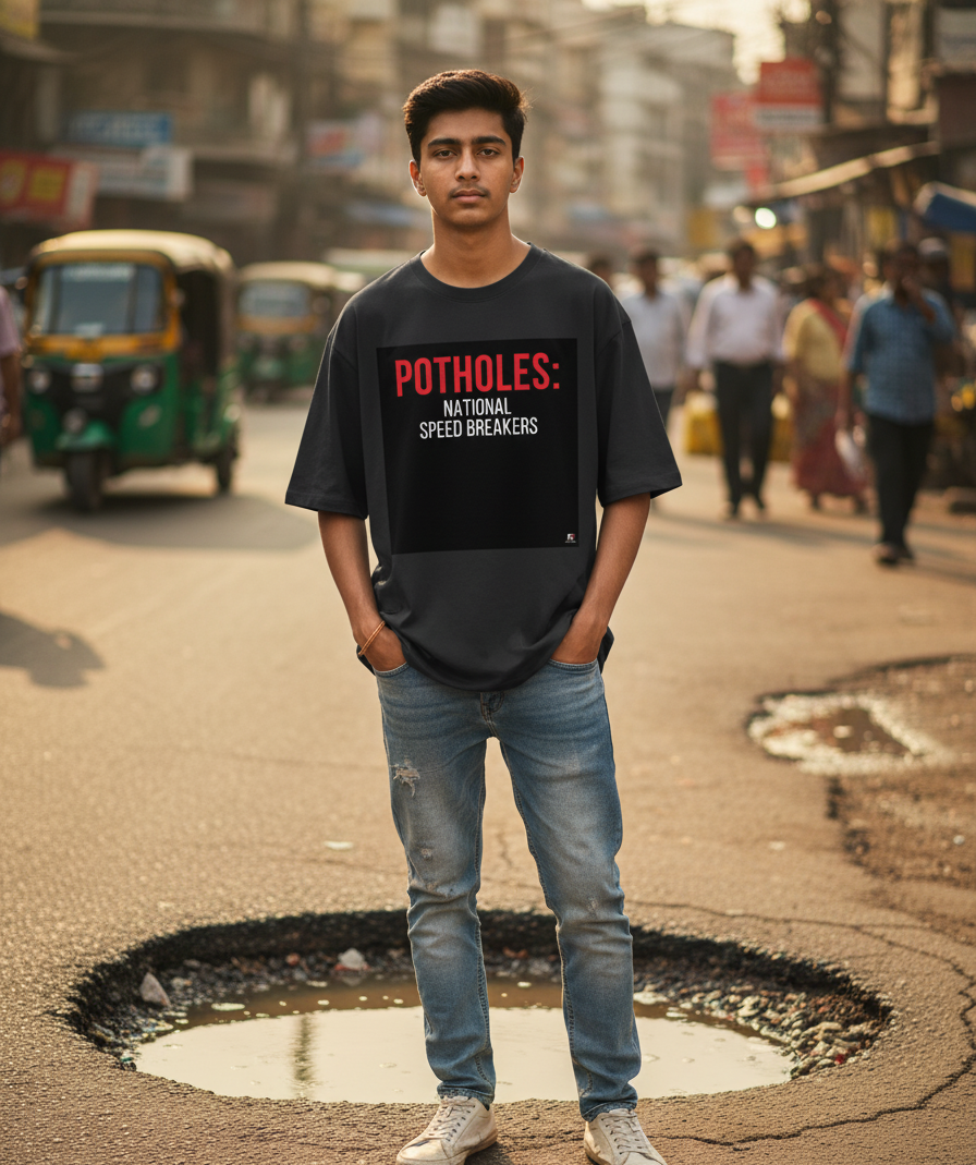 POTHOLES: NATIONAL SPEED BREAKERS BLACK Unisex Oversized Classic T-Shirt