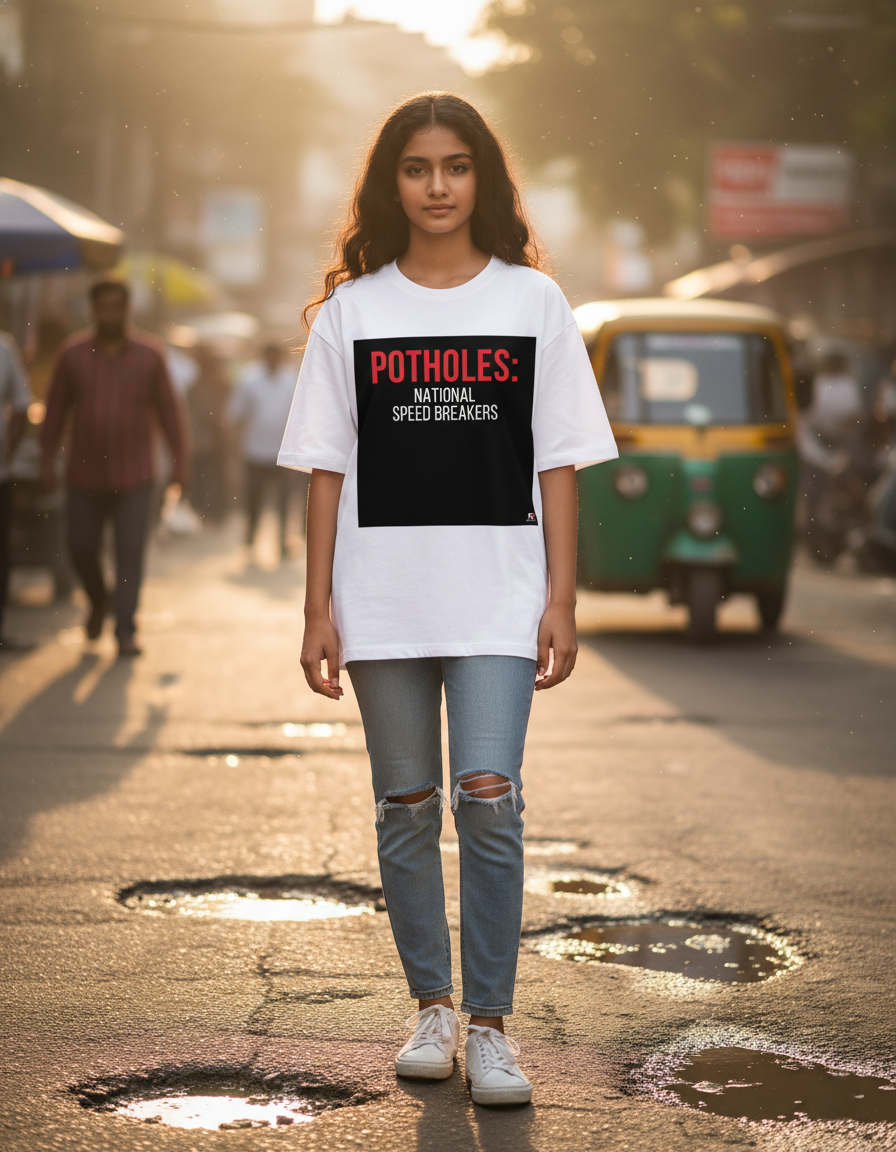 POTHOLES: NATIONAL SPEED BREAKERS WHITE Unisex Oversized Classic T-Shirt