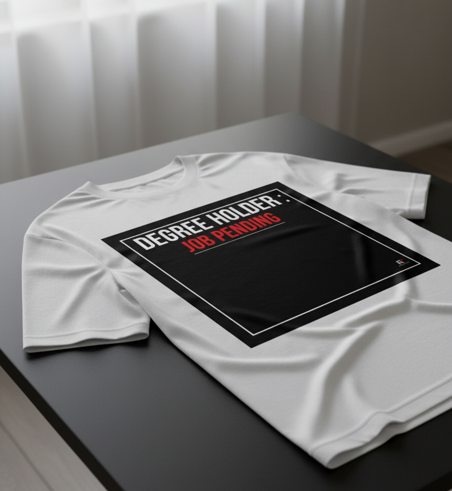 DEGREE HOLDER: JOB PENDING WHITE Unisex Oversized Classic T-Shirt