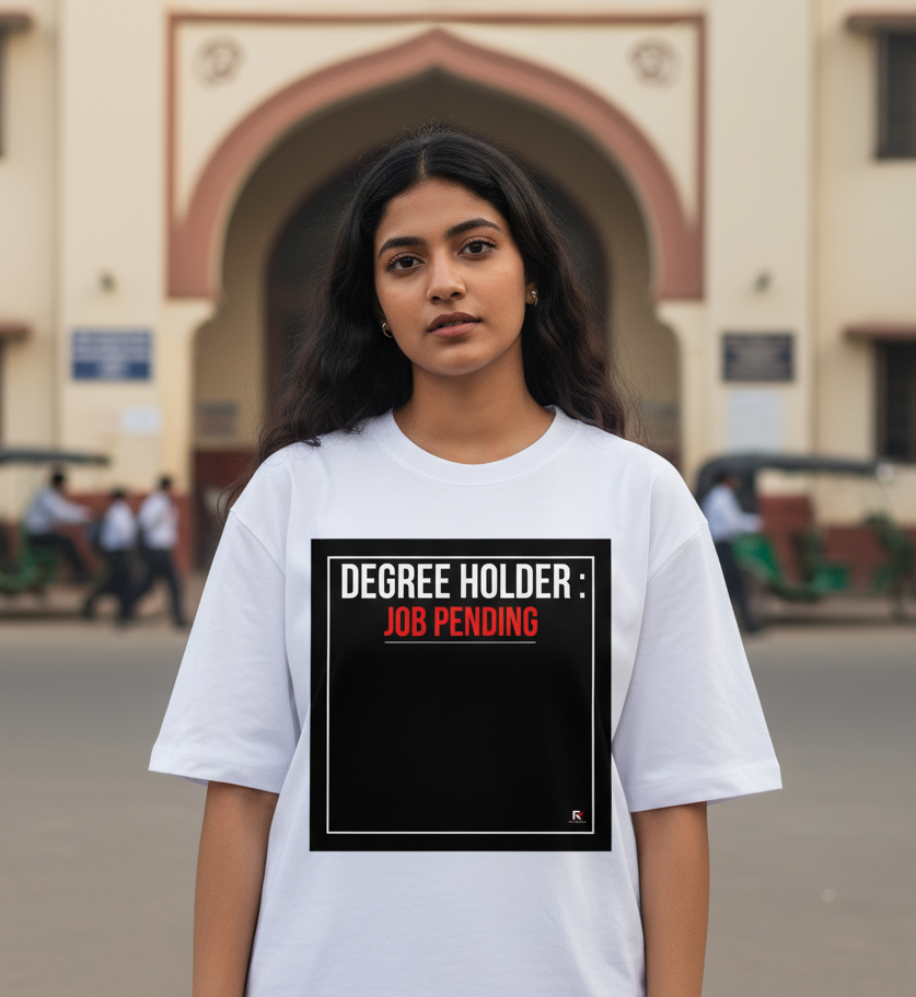 DEGREE HOLDER: JOB PENDING WHITE Unisex Oversized Classic T-Shirt