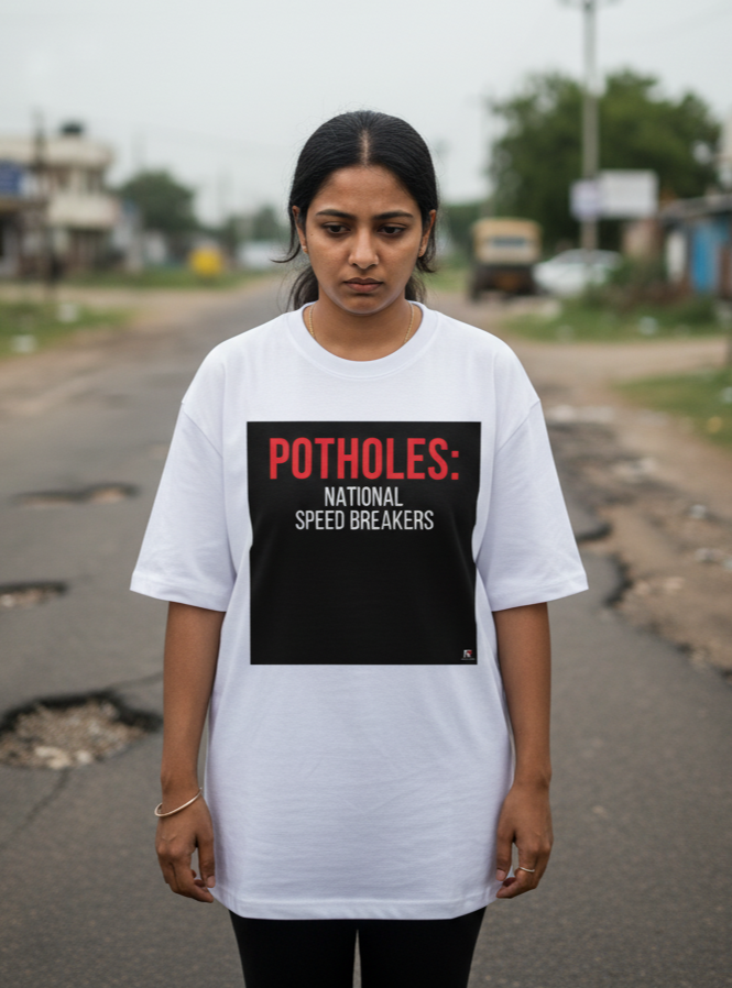 POTHOLES: NATIONAL SPEED BREAKERS WHITE Unisex Oversized Classic T-Shirt