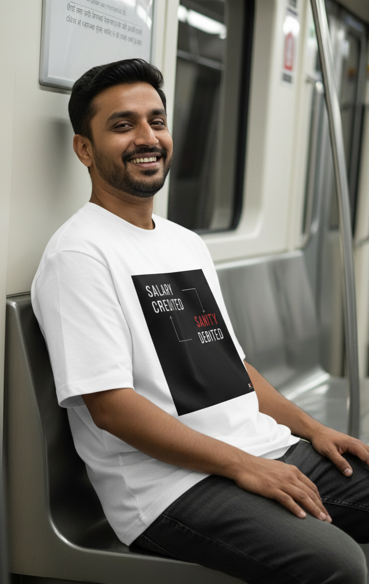 SALARY CREDITED SANITY DEBITED WHITE Unisex Oversized Classic T-Shirt